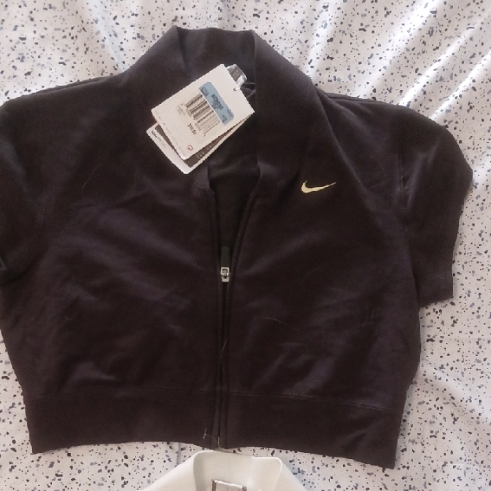 Nike Black Cropped Jacket with Gold Swoosh